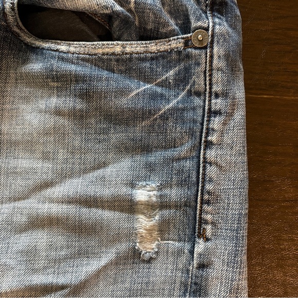 Men’s Guess Premium Denim Washout Distressed Jeans Wide Boot Cut 36x30 - Picture 3 of 13